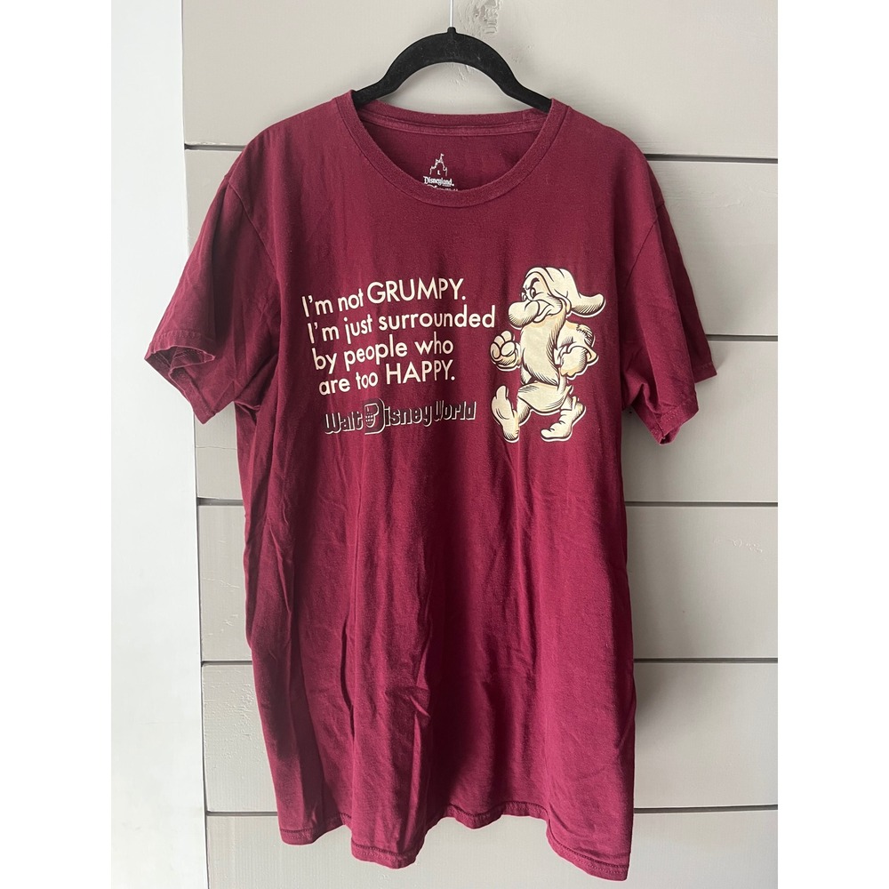 Disney Parks Grumpy Not Grumpy Maroon Graphic T-Shirt Large Cotton Snow White